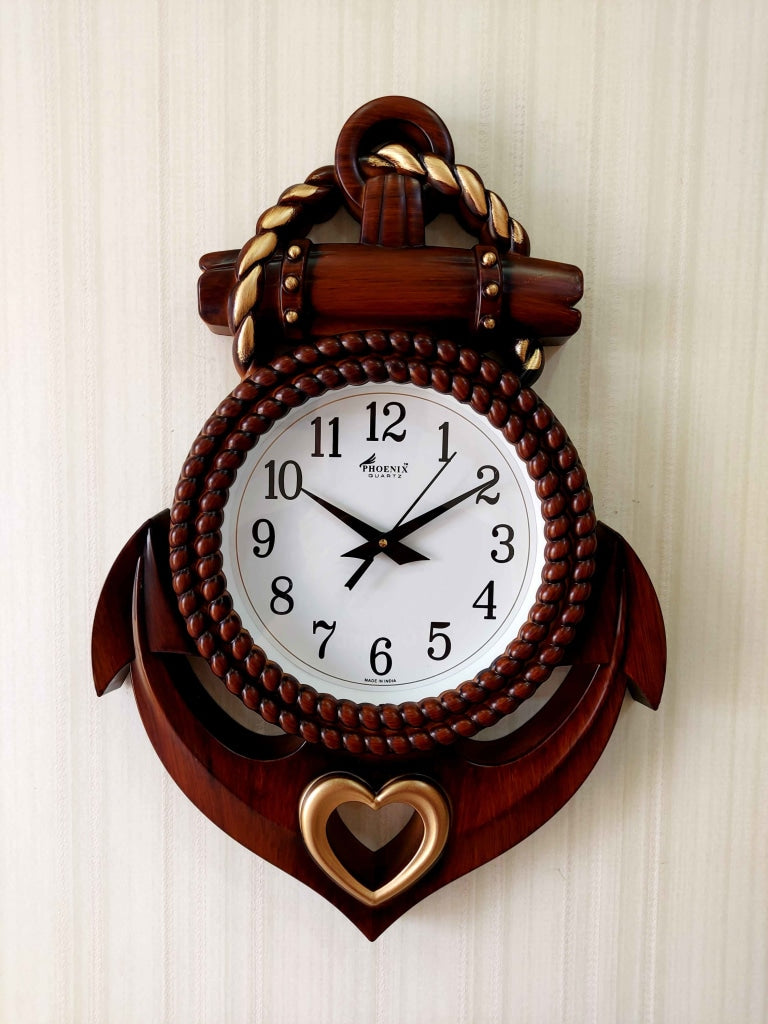 FunkyDecors Decorative Retro Anchor Ship Steering Heart Shape Wall Clock For Home Office Decor