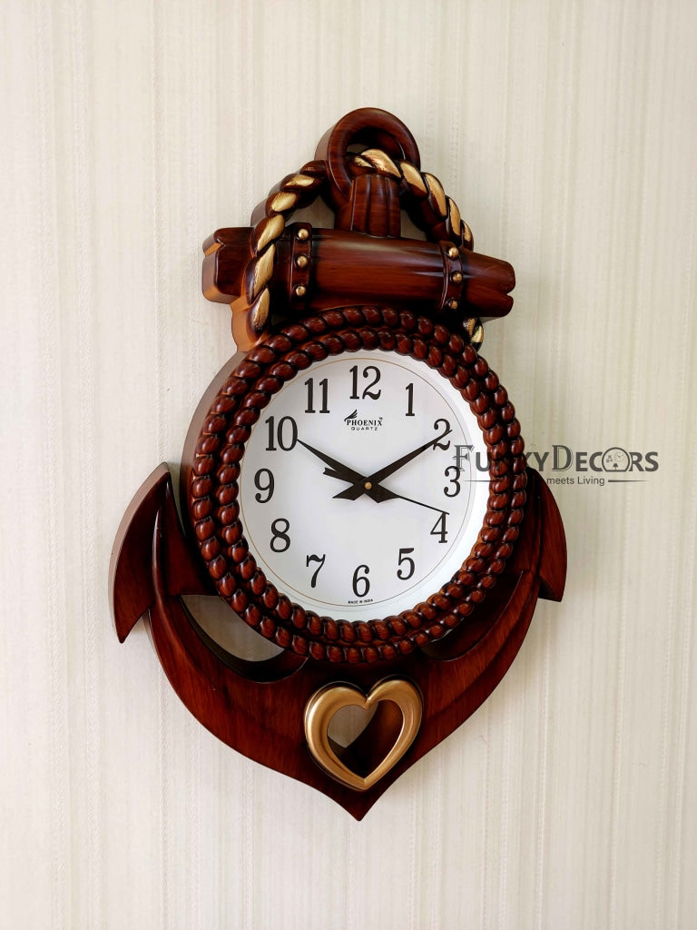 FunkyDecors Decorative Retro Anchor Ship Steering Heart Shape Wall Clock For Home Office Decor