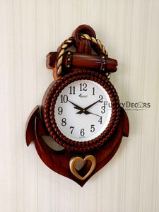 Funkytradition Decorative Retro Anchor Ship Steering Heart Shape Wall Clock For Home Office Decor
