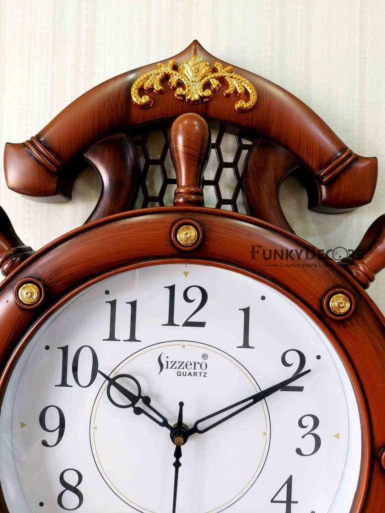 Funkytradition Decorative Retro Anchor Ship Steering Shape Plastic Pendulum Wall Clock For Home