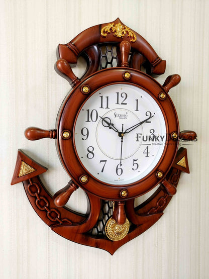 Funkytradition Decorative Retro Anchor Ship Steering Shape Plastic Pendulum Wall Clock For Home