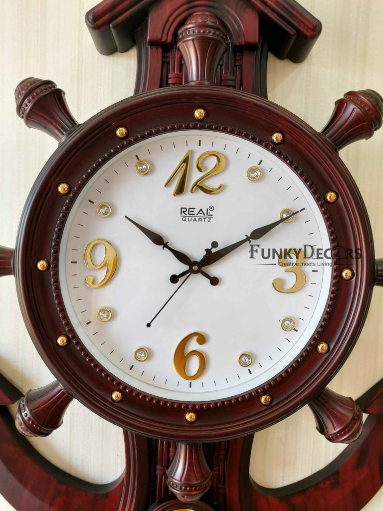 Funkytradition Decorative Retro Anchor Ship Steering Shape Plastic Pendulum Wall Clock For Home