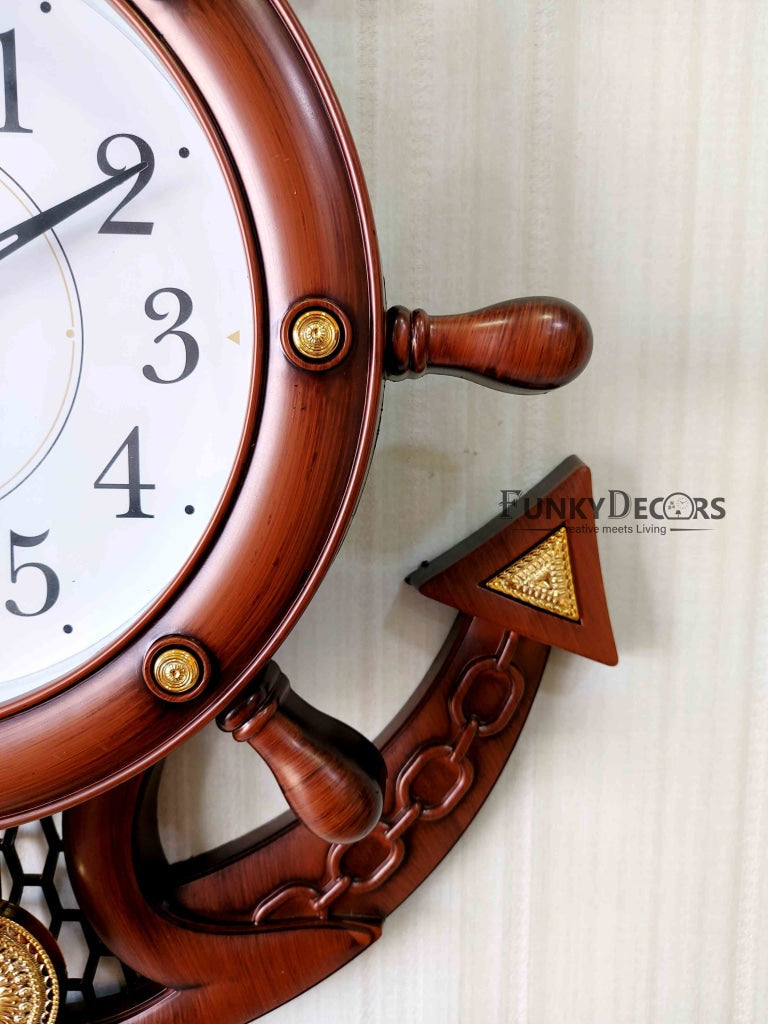 Funkytradition Decorative Retro Anchor Ship Steering Shape Plastic Pendulum Wall Clock For Home