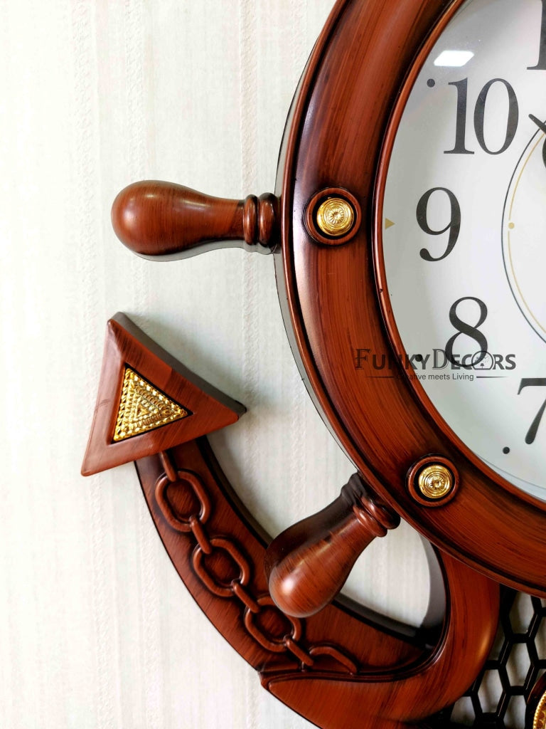 Funkytradition Decorative Retro Anchor Ship Steering Shape Plastic Pendulum Wall Clock For Home