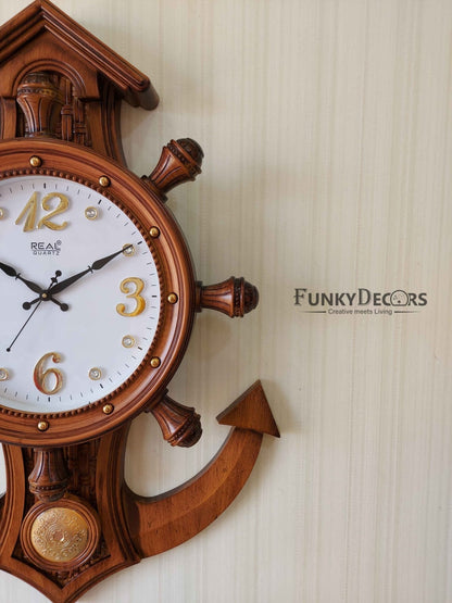 Funkytradition Decorative Retro Anchor Ship Steering Shape Plastic Pendulum Wall Clock For Home