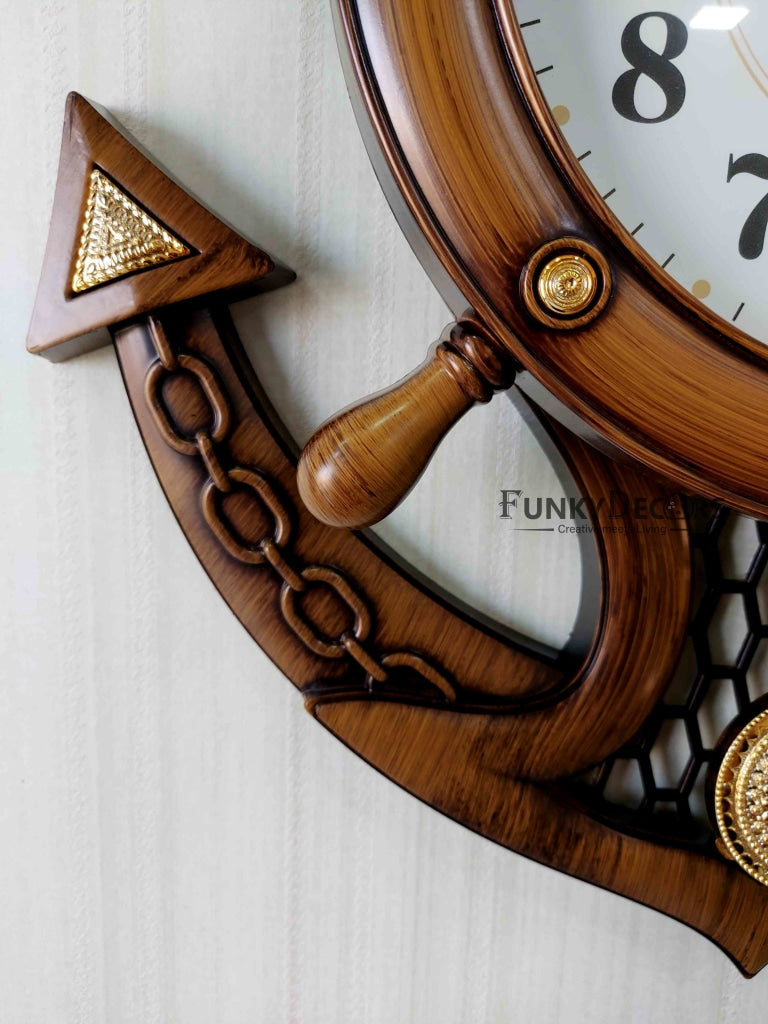 Funkytradition Decorative Retro Anchor Ship Steering Shape Plastic Pendulum Wall Clock For Home