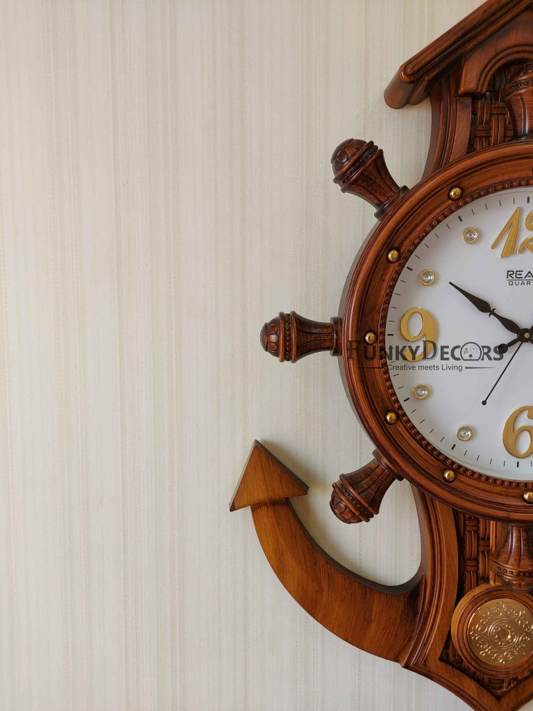 Funkytradition Decorative Retro Anchor Ship Steering Shape Plastic Pendulum Wall Clock For Home