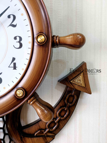 Funkytradition Decorative Retro Anchor Ship Steering Shape Plastic Pendulum Wall Clock For Home