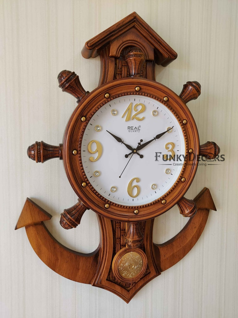 Funkytradition Decorative Retro Anchor Ship Steering Shape Plastic Pendulum Wall Clock For Home