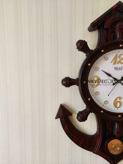 Funkytradition Decorative Retro Anchor Ship Steering Shape Plastic Pendulum Wall Clock For Home