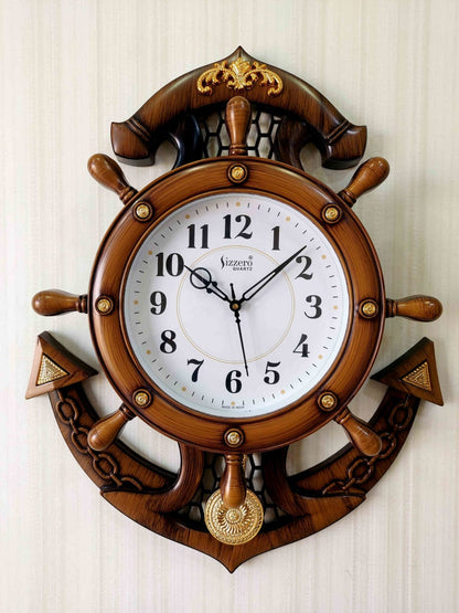 Funkytradition Decorative Retro Anchor Ship Steering Shape Plastic Pendulum Wall Clock For Home