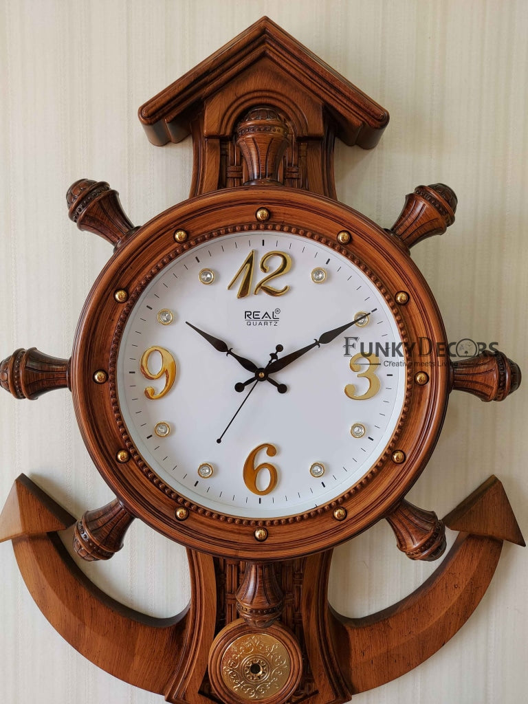 Funkytradition Decorative Retro Anchor Ship Steering Shape Plastic Pendulum Wall Clock For Home