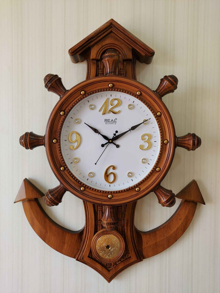 Funkytradition Decorative Retro Anchor Ship Steering Shape Plastic Pendulum Wall Clock For Home