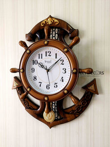 Funkytradition Decorative Retro Anchor Ship Steering Shape Plastic Pendulum Wall Clock For Home