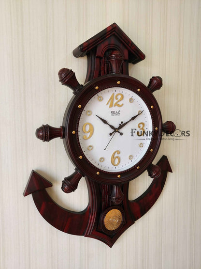 Funkytradition Decorative Retro Anchor Ship Steering Shape Plastic Pendulum Wall Clock For Home