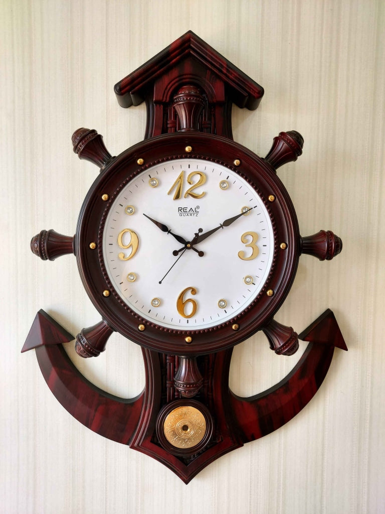 Funkytradition Decorative Retro Anchor Ship Steering Shape Plastic Pendulum Wall Clock For Home