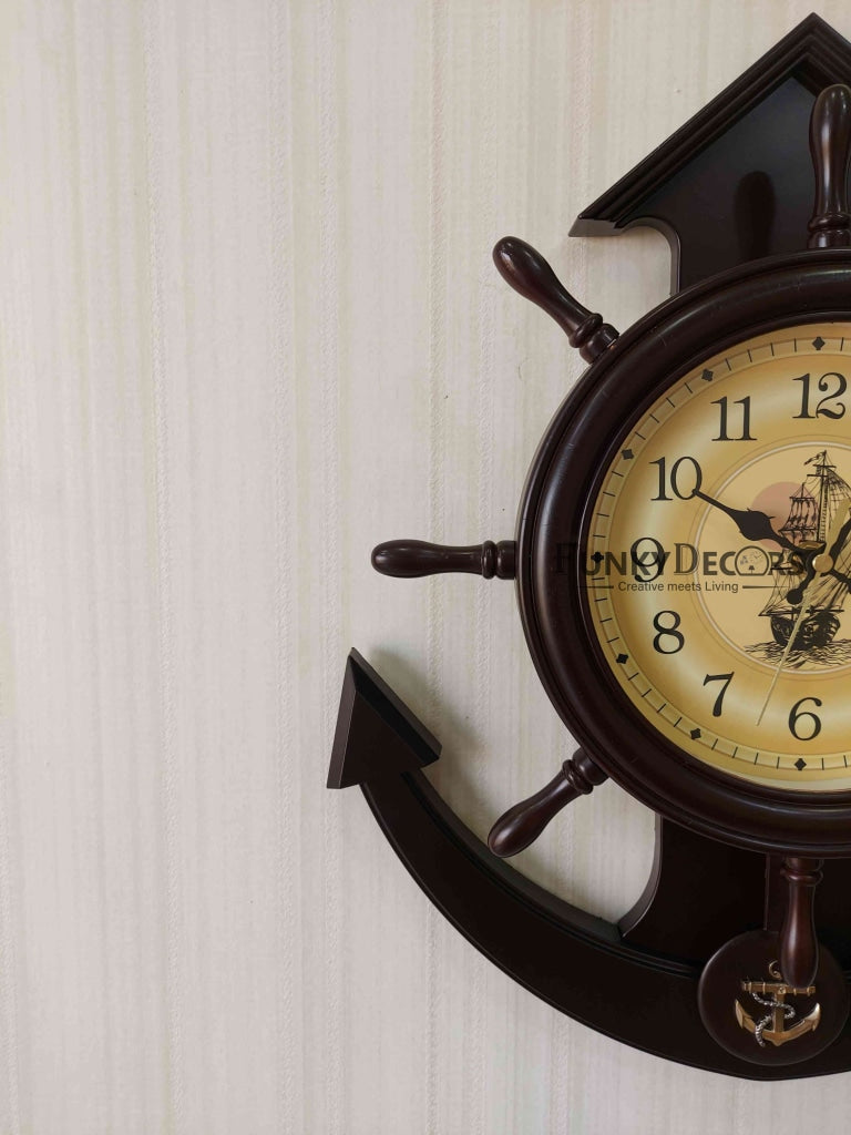 Funkytradition Designer Anchor Brown Color Wall Clock For Home Office Decor And Gifts 50 Cm Tall