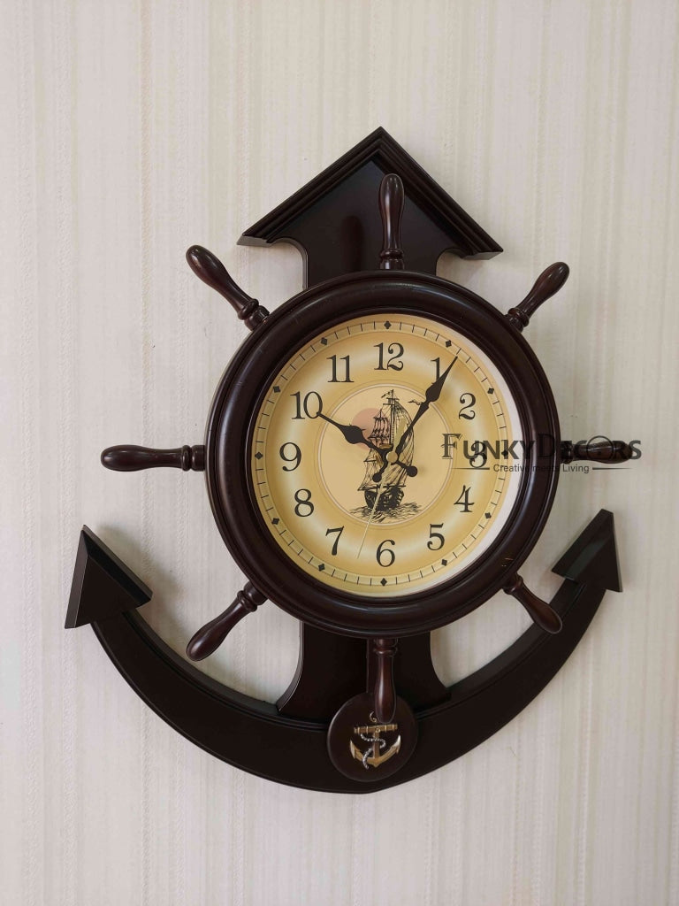 Funkytradition Designer Anchor Brown Color Wall Clock For Home Office Decor And Gifts 50 Cm Tall