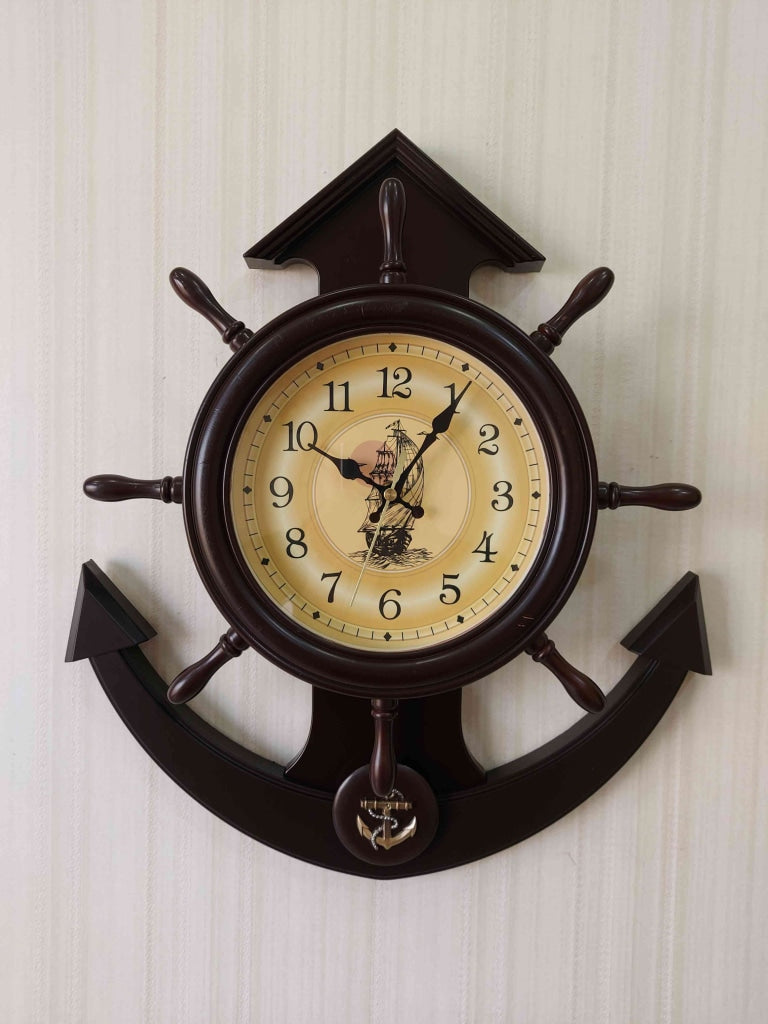 Funkytradition Designer Anchor Brown Color Wall Clock For Home Office Decor And Gifts 50 Cm Tall