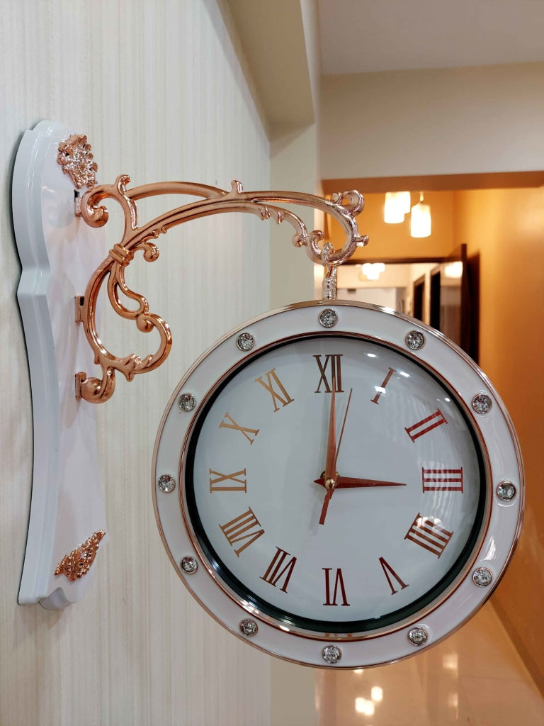 FunkyDecors Designer Antique-Look Golden White Round Wall Hanging Double Sided 2 Faces Retro
