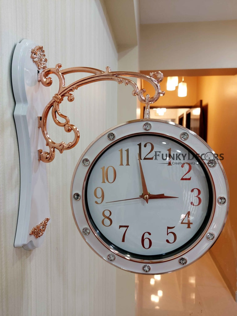 FunkyDecors Designer Antique-Look Golden White Round Wall Hanging Double Sided 2 Faces Retro