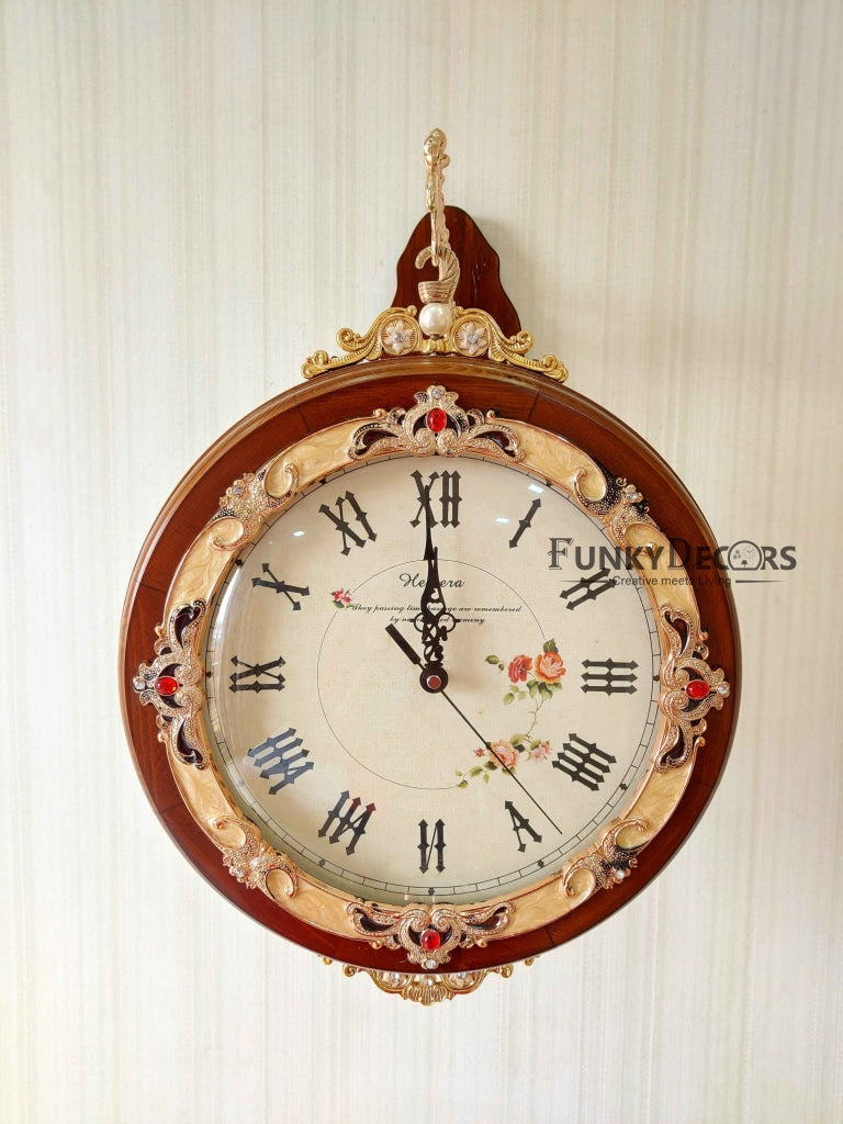 FunkyDecors Designer Antique-Look Wooden Brown Round Wall Hanging Double Sided 2 Faces Retro