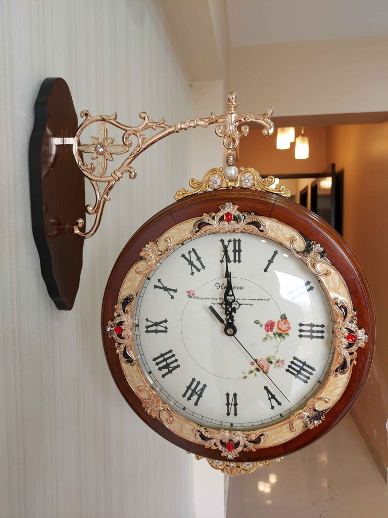 FunkyDecors Designer Antique-Look Wooden Brown Round Wall Hanging Double Sided 2 Faces Retro