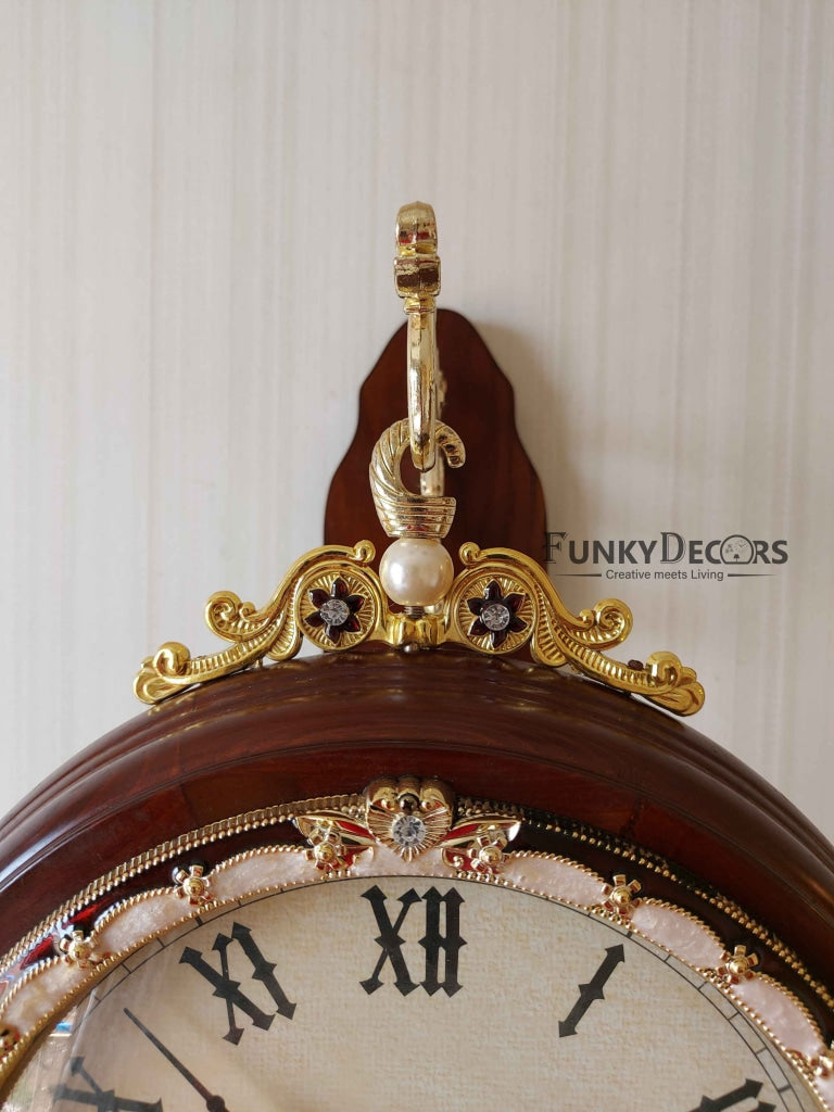FunkyDecors Designer Antique-Look Wooden Brown Round Wall Hanging Double Sided 2 Faces Retro