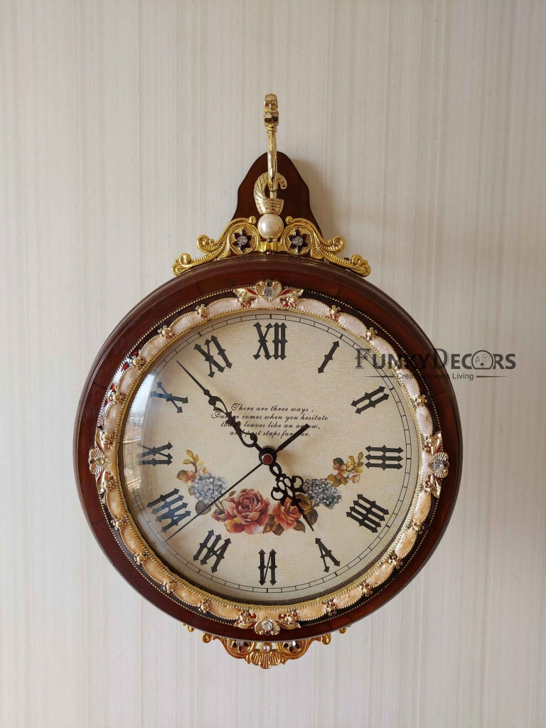 FunkyDecors Designer Antique-Look Wooden Brown Round Wall Hanging Double Sided 2 Faces Retro