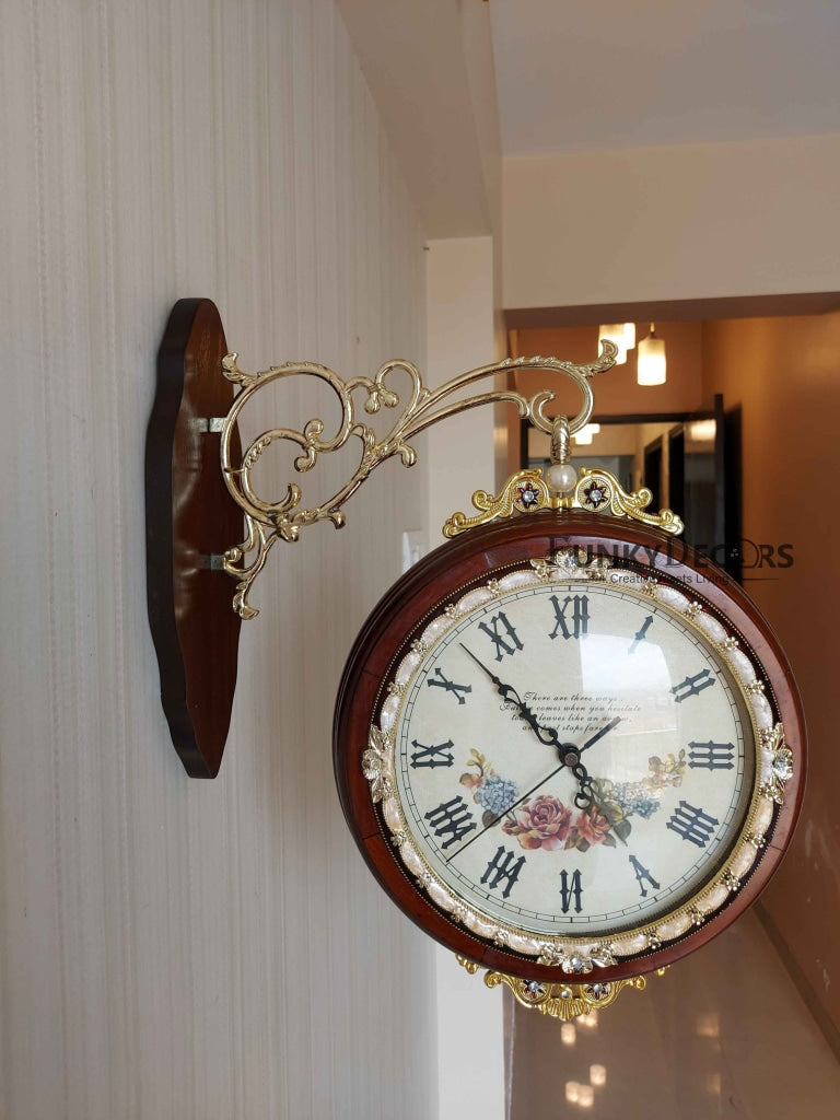 FunkyDecors Designer Antique-Look Wooden Brown Round Wall Hanging Double Sided 2 Faces Retro