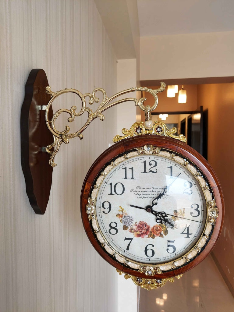 FunkyDecors Designer Antique-Look Wooden Brown Round Wall Hanging Double Sided 2 Faces Retro