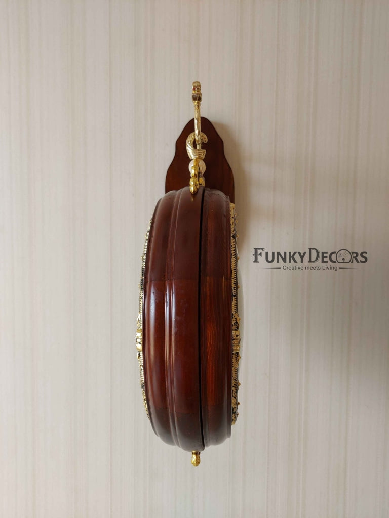FunkyDecors Designer Antique-Look Wooden Brown Round Wall Hanging Double Sided 2 Faces Retro