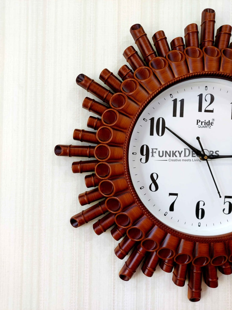 Funkytradition Designer Bamboo Style Wall Clock Watch Décor For Home Office Decor And Gifts 48 Cm