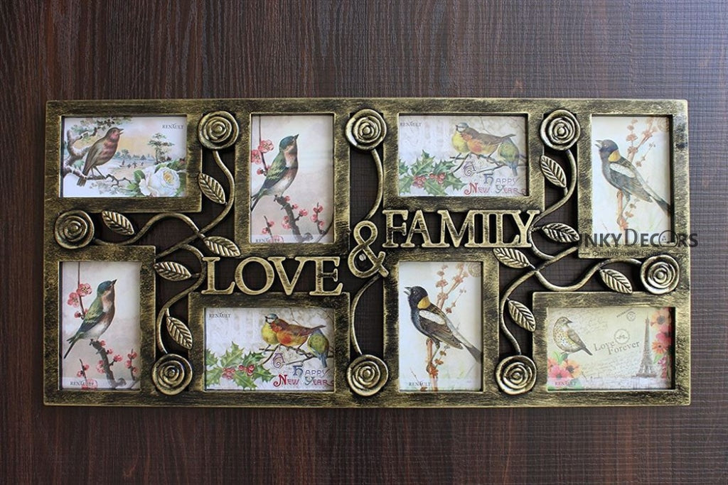 FunkyDecors Designer Big Wooden Texture Love and Family Frames for 8 Photos for Home Office Decor and Anniversary Valentines Birthday Housewarming Gifts 70 CM Wide