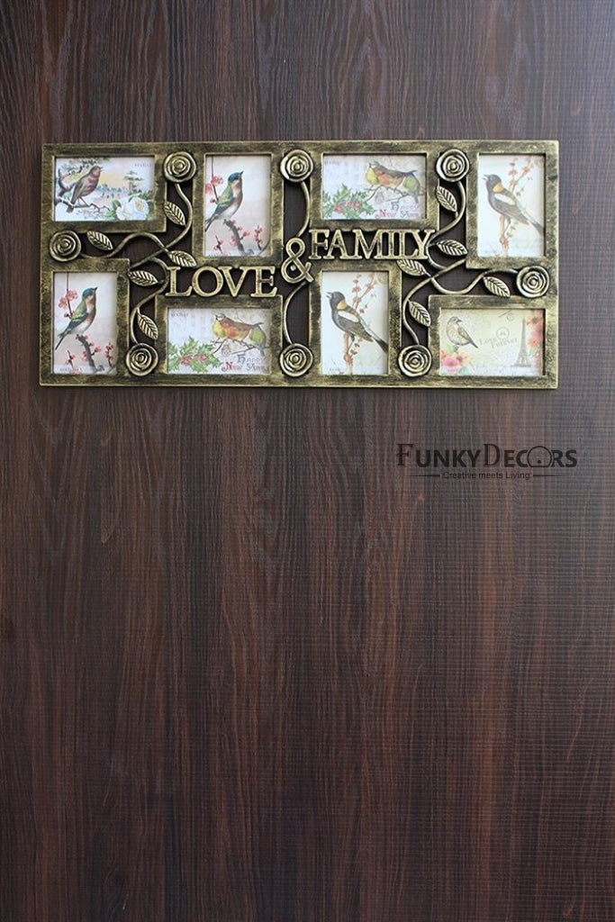 FunkyDecors Designer Big Wooden Texture Love and Family Frames for 8 Photos for Home Office Decor and Anniversary Valentines Birthday Housewarming Gifts 70 CM Wide