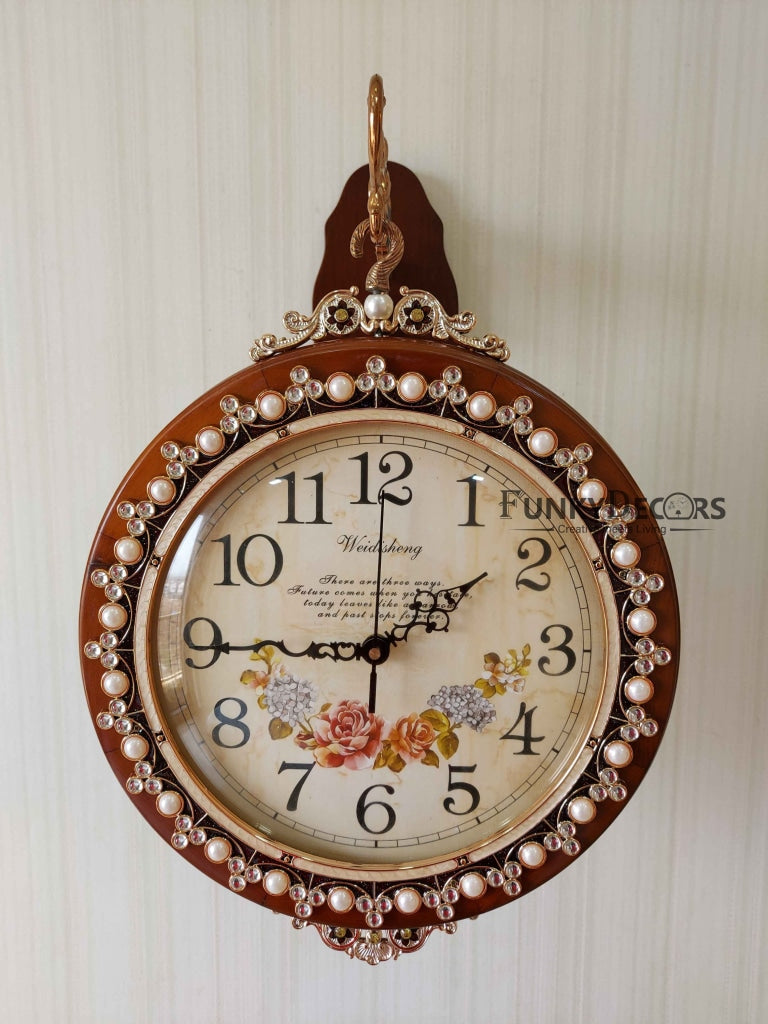 FunkyDecors Designer Diamond Studded Antique-Look Wooden Brown Round Wall Hanging Double Sided 2