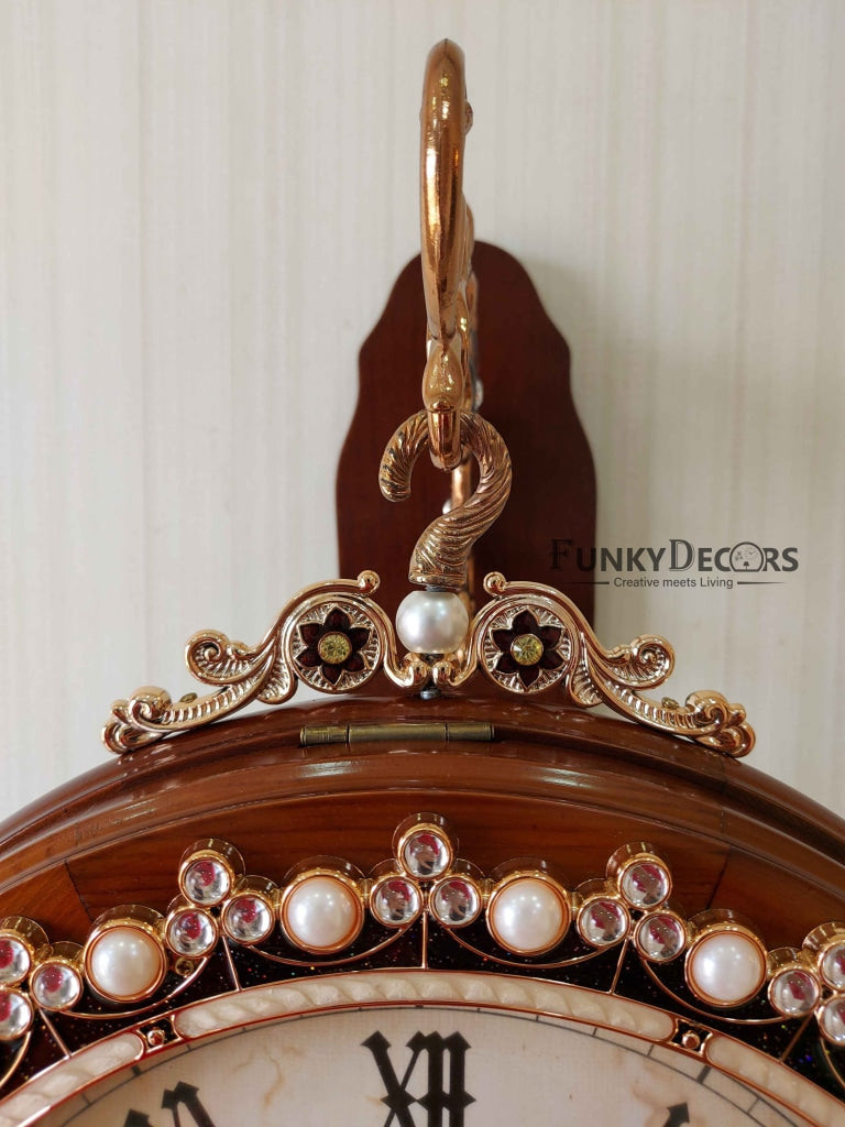 FunkyDecors Designer Diamond Studded Antique-Look Wooden Brown Round Wall Hanging Double Sided 2