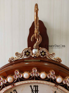 Funkytradition Designer Diamond Studded Antique-Look Wooden Brown Round Wall Hanging Double Sided 2