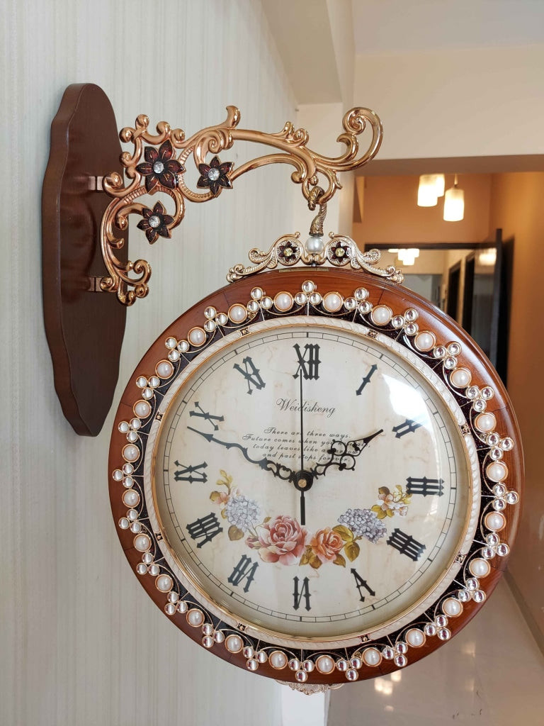 FunkyDecors Designer Diamond Studded Antique-Look Wooden Brown Round Wall Hanging Double Sided 2