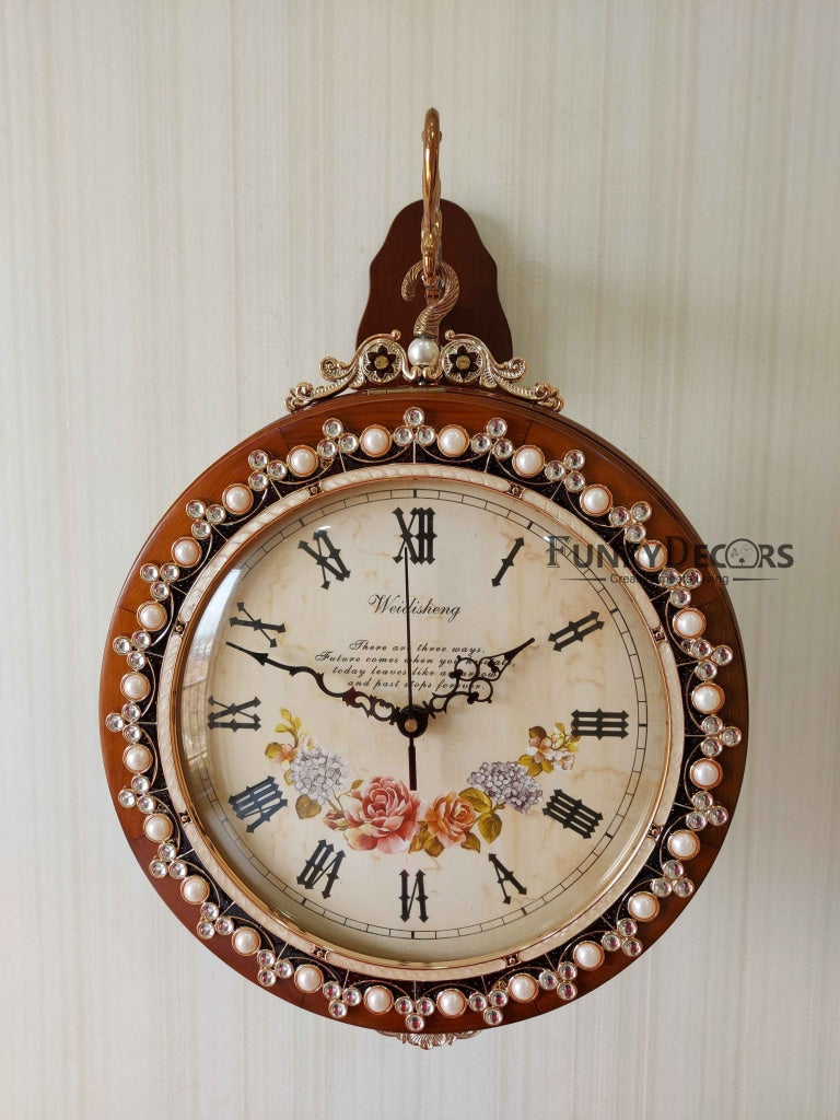 FunkyDecors Designer Diamond Studded Antique-Look Wooden Brown Round Wall Hanging Double Sided 2
