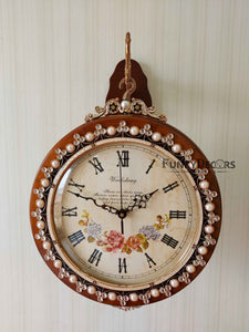 Funkytradition Designer Diamond Studded Antique-Look Wooden Brown Round Wall Hanging Double Sided 2