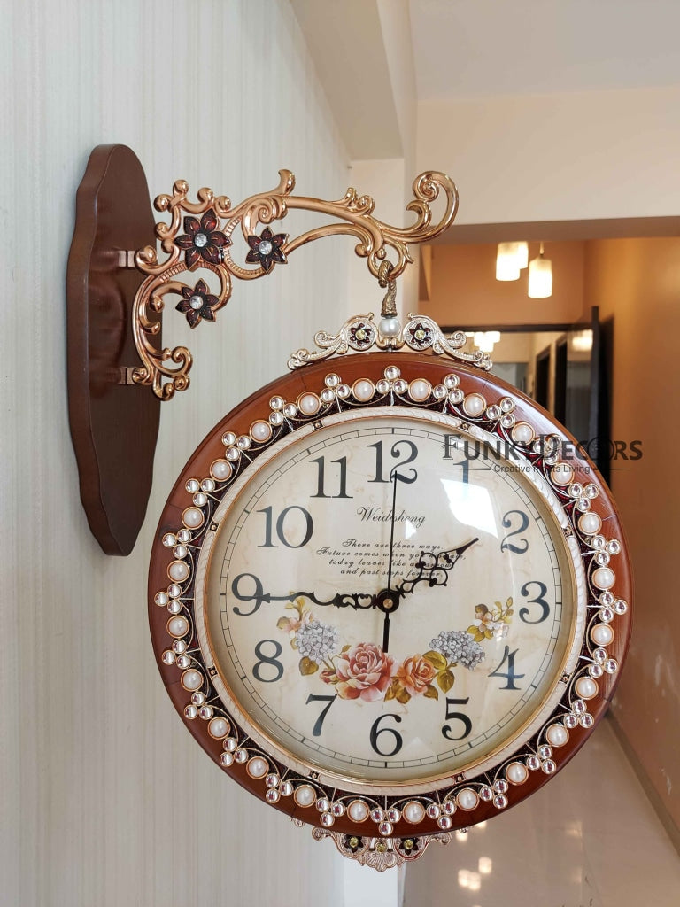 FunkyDecors Designer Diamond Studded Antique-Look Wooden Brown Round Wall Hanging Double Sided 2