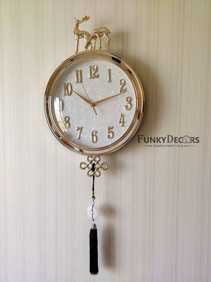 Funkytradition Designer Golden White Reindeer Tessel Wall Clock Watch Decor For Home Office And