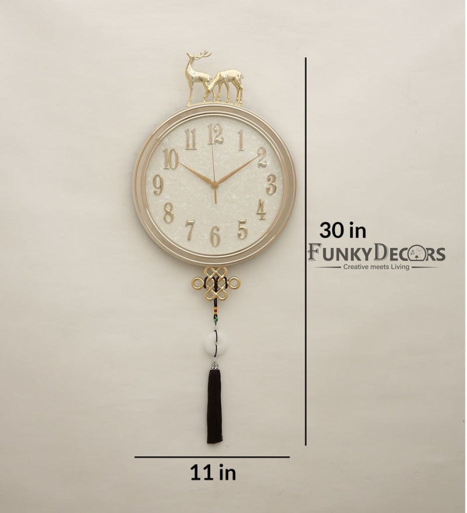 FunkyDecors Designer Golden White Reindeer Tassel Wall Clock Watch Decor For Home Office And