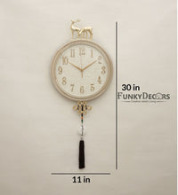 Load image into Gallery viewer, Funkytradition Designer Golden White Reindeer Tassel Wall Clock Watch Decor For Home Office And
