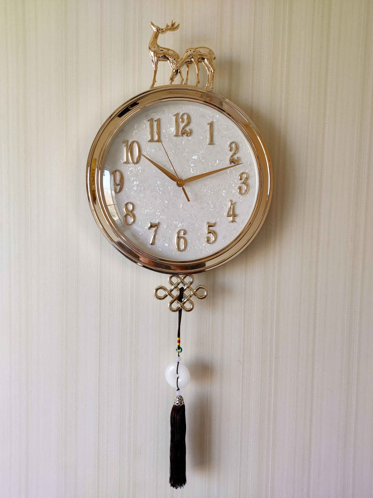 Funkytradition Designer Golden White Reindeer Tessel Wall Clock Watch Decor For Home Office And