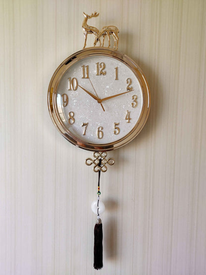 Funkytradition Designer Golden White Reindeer Tessel Wall Clock Watch Decor For Home Office And