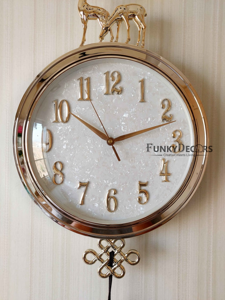 FunkyDecors Designer Golden White Reindeer Tessel Wall Clock Watch Decor For Home Office And