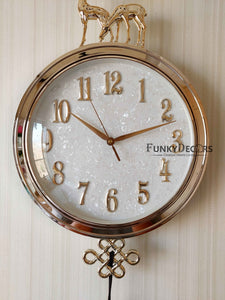 Funkytradition Designer Golden White Reindeer Tessel Wall Clock Watch Decor For Home Office And