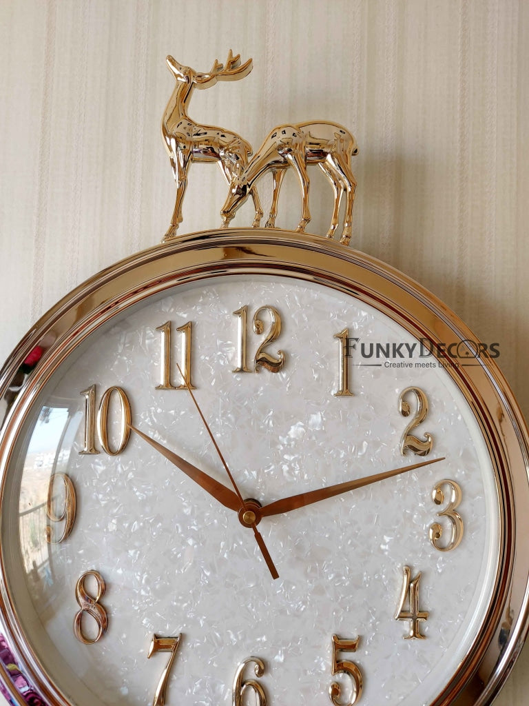 FunkyDecors Designer Golden White Reindeer Tessel Wall Clock Watch Decor For Home Office And